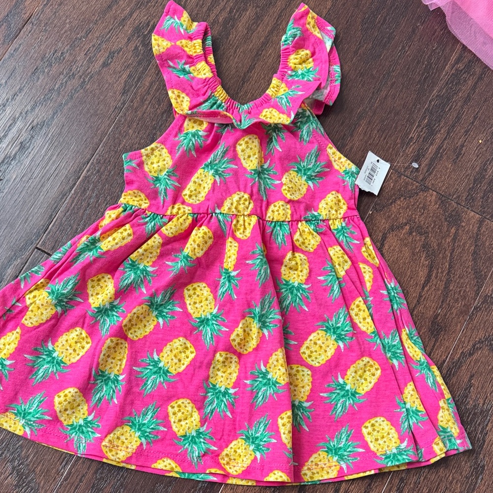 Old Navy Hot Pink Pineapple Print Ruffle Strap Dress
